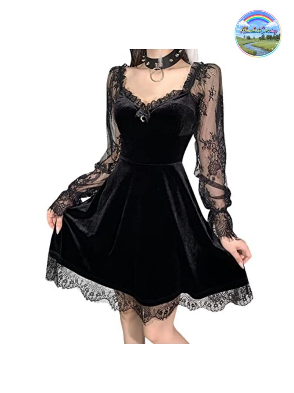 Gothic Lolita Dress with Lace Ruffles & Moon Pendant for Cosplay